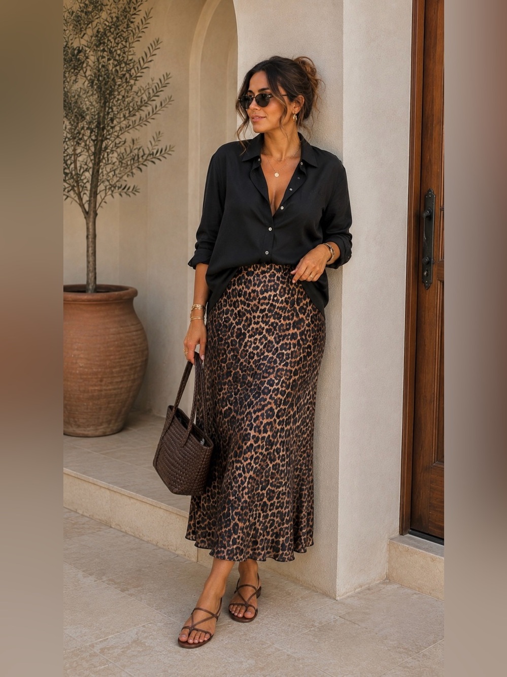 Leopard Print Maxi Skirt in Brown